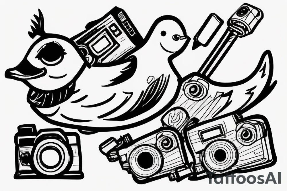 a skateboarding duck with a camera tattoo idea