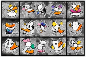 a patchwork duck walking in a puddle tattoo idea