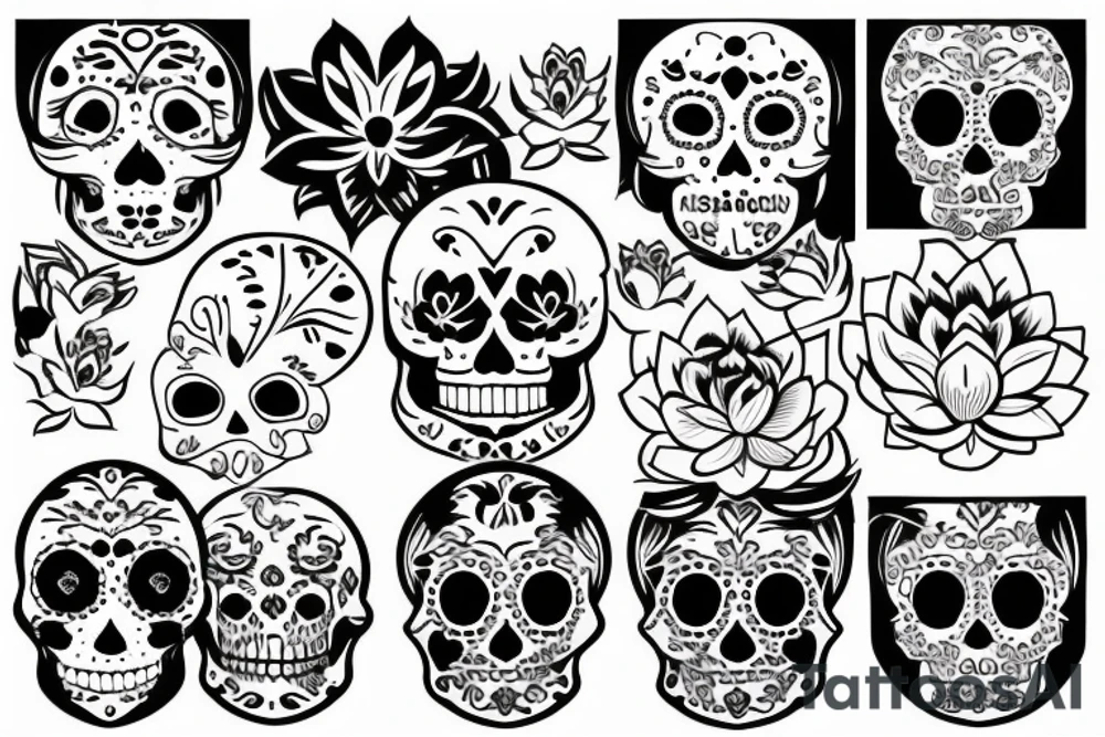 lotus with sugar skull tattoo idea