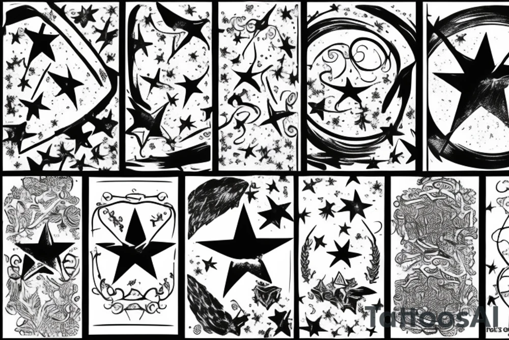 landscape on the field with a gate, and a star on the sky tattoo idea