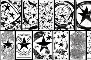 landscape on the field with a gate, and a star on the sky tattoo idea