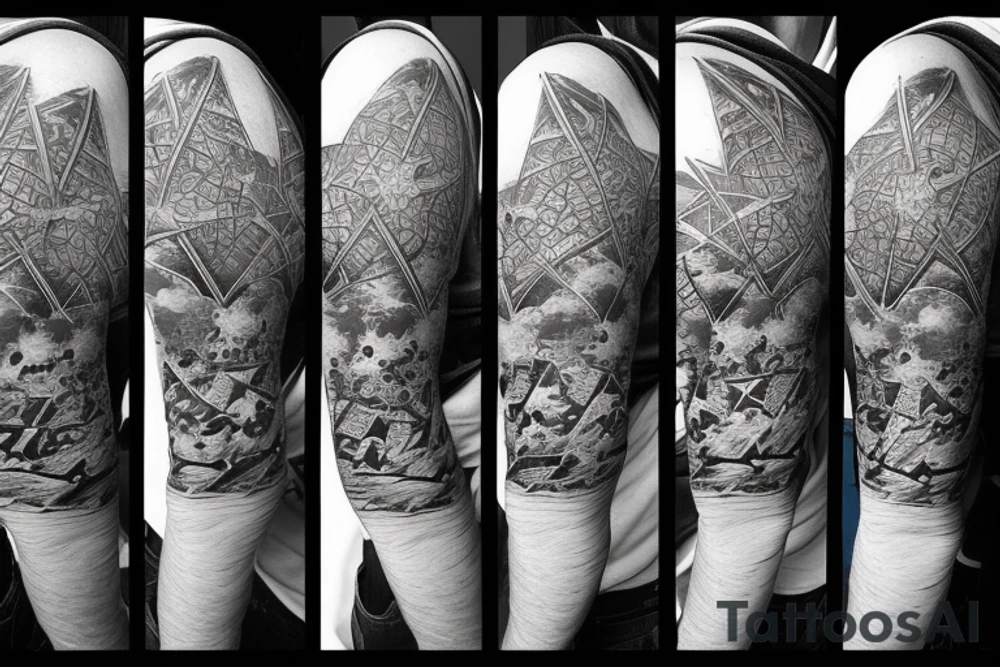 landscape on the field with a gate, and a star on the sky tattoo idea