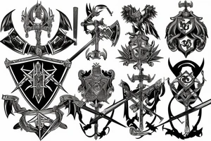 Family crest with swords and battle scenes tattoo idea