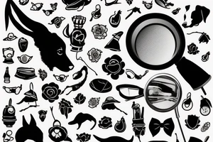 Silhouette of a Jack Russell with really big ears that stand up in a magnifying glass tattoo idea