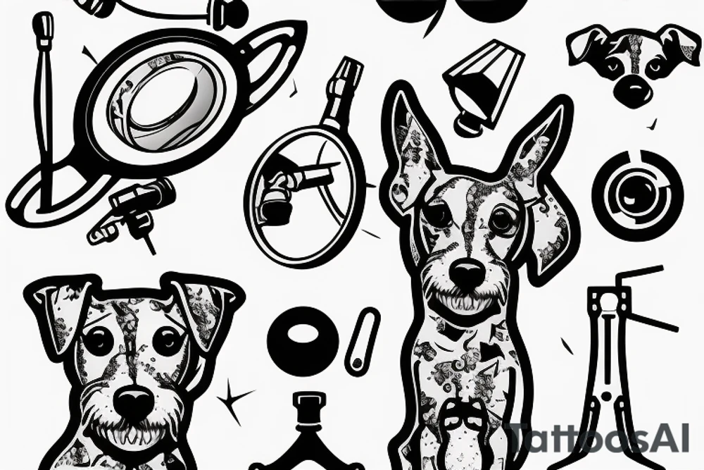 Silhouette of a Jack Russell with really big ears that stand up in a magnifying glass tattoo idea
