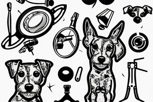 Silhouette of a Jack Russell with really big ears that stand up in a magnifying glass tattoo idea
