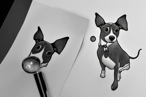 Silhouette of a Jack Russell with really big ears that stand up in a magnifying glass tattoo idea