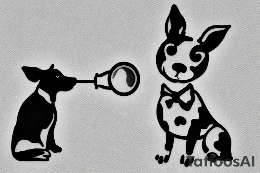 Silhouette of a Jack Russell with really big ears that stand up in a magnifying glass tattoo idea