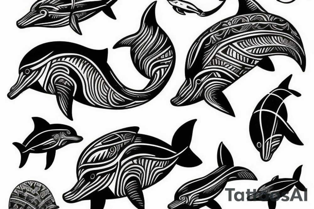 black dolphin in a shell tattoo idea