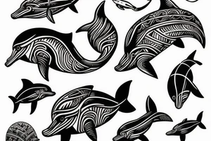 black dolphin in a shell tattoo idea
