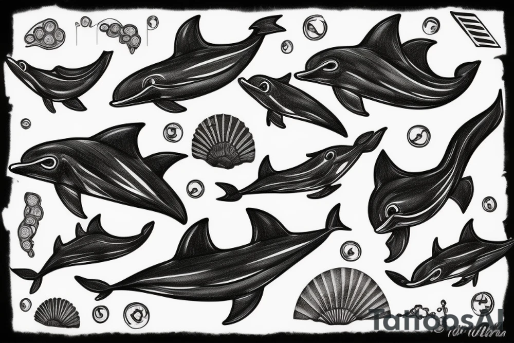 black dolphin in a shell tattoo idea