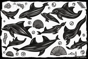 black dolphin in a shell tattoo idea