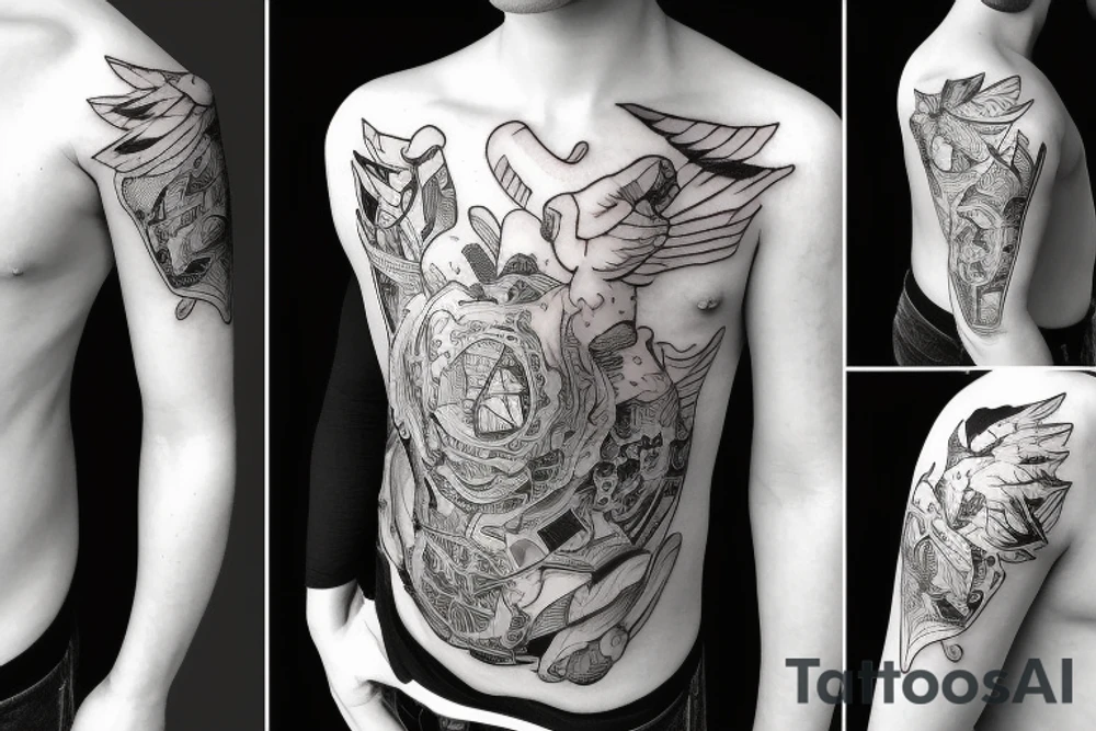 Small boy travelling on a flight tattoo idea