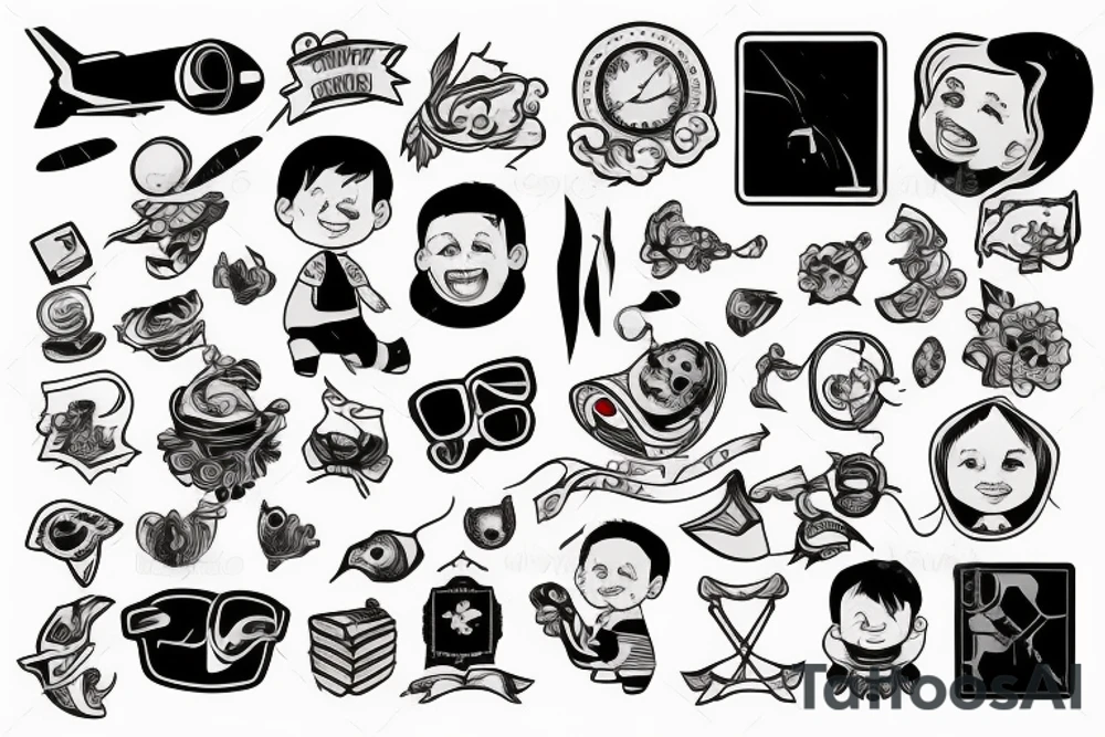 Small boy travelling on a flight tattoo idea