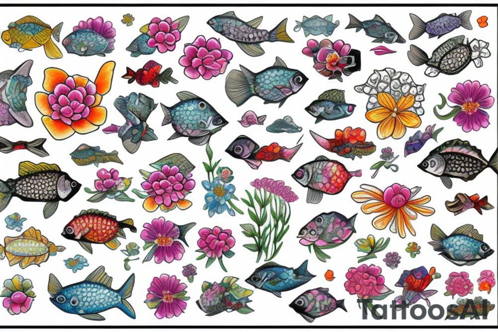 fish with flowers tattoo idea