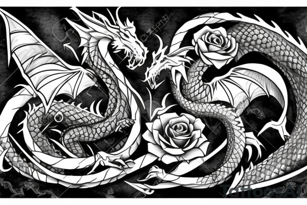 Dragon wrapped around a sword with roses tattoo idea Dragon wrapped around a sword with roses tattoo idea