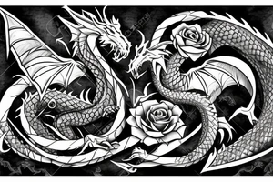 Dragon wrapped around a sword with roses tattoo idea