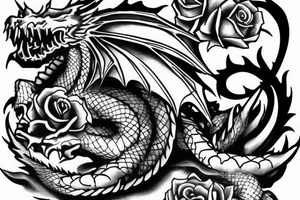 Dragon wrapped around a sword with roses tattoo idea