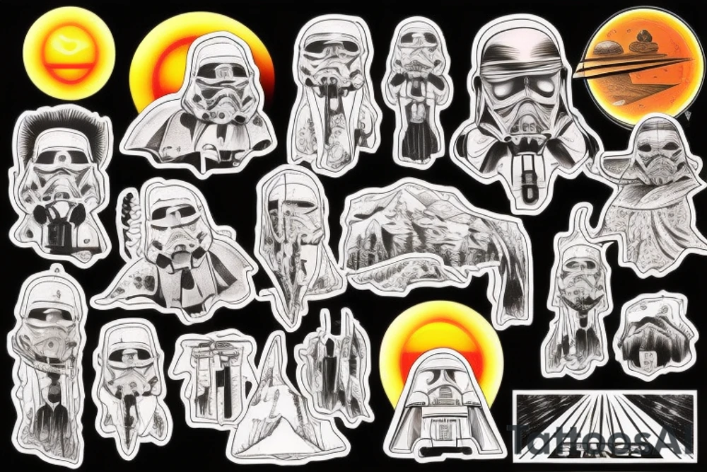 Twin suns setting on Tattooine with Lars homestead tattoo idea