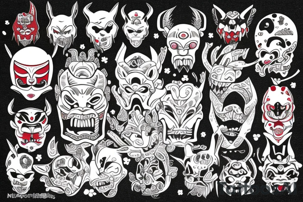 Oni mask with moments mori tattoo idea