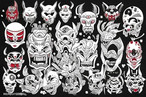 Oni mask with moments mori tattoo idea