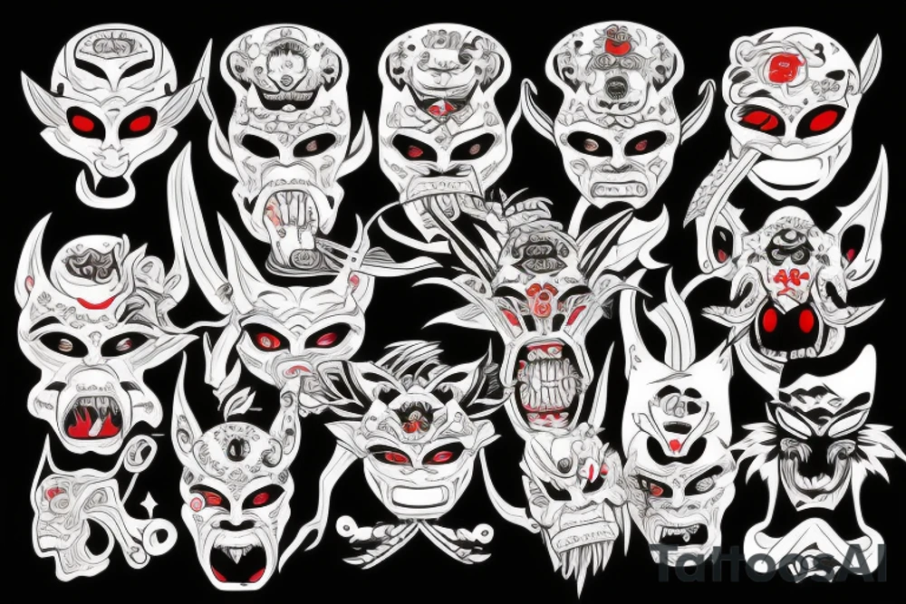 Oni mask with moments mori tattoo idea