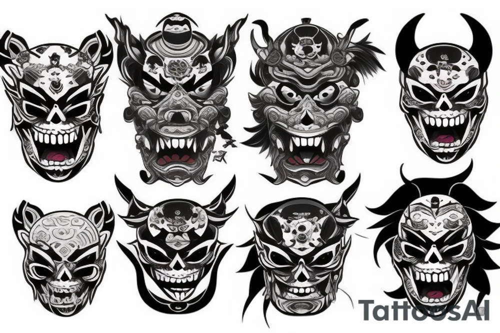 Oni mask with momento mori tattoo idea