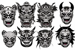 Oni mask with momento mori tattoo idea