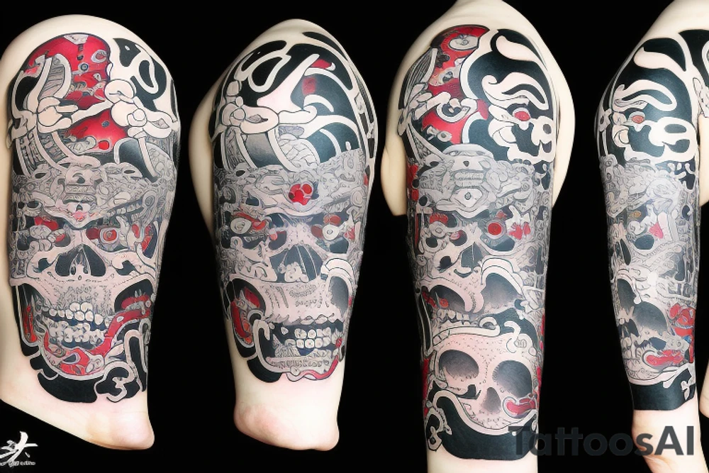 Oni mask with momento mori tattoo idea