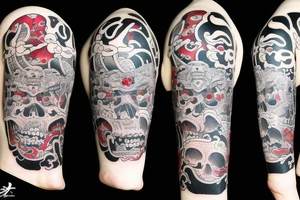 Oni mask with momento mori tattoo idea