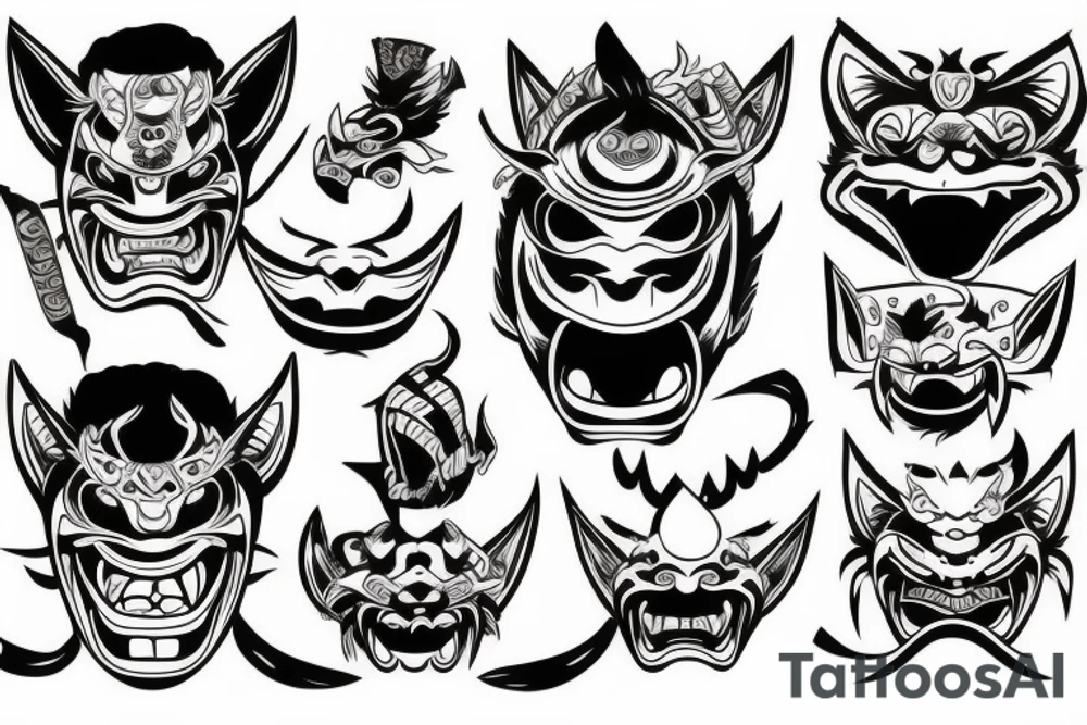 Oni mask with scroll in mouth tattoo idea
