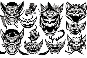 Oni mask with scroll in mouth tattoo idea