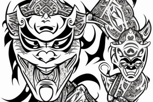 Oni mask with scroll in mouth tattoo idea