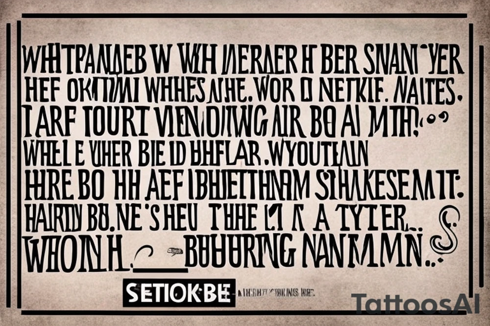 Shakespeare quote with a splash of warm color behind it. The quote says "but whate'er I be,
Nor I nor any man that but man is
With nothing shall be pleased, till he be eased
With being nothing." tattoo idea