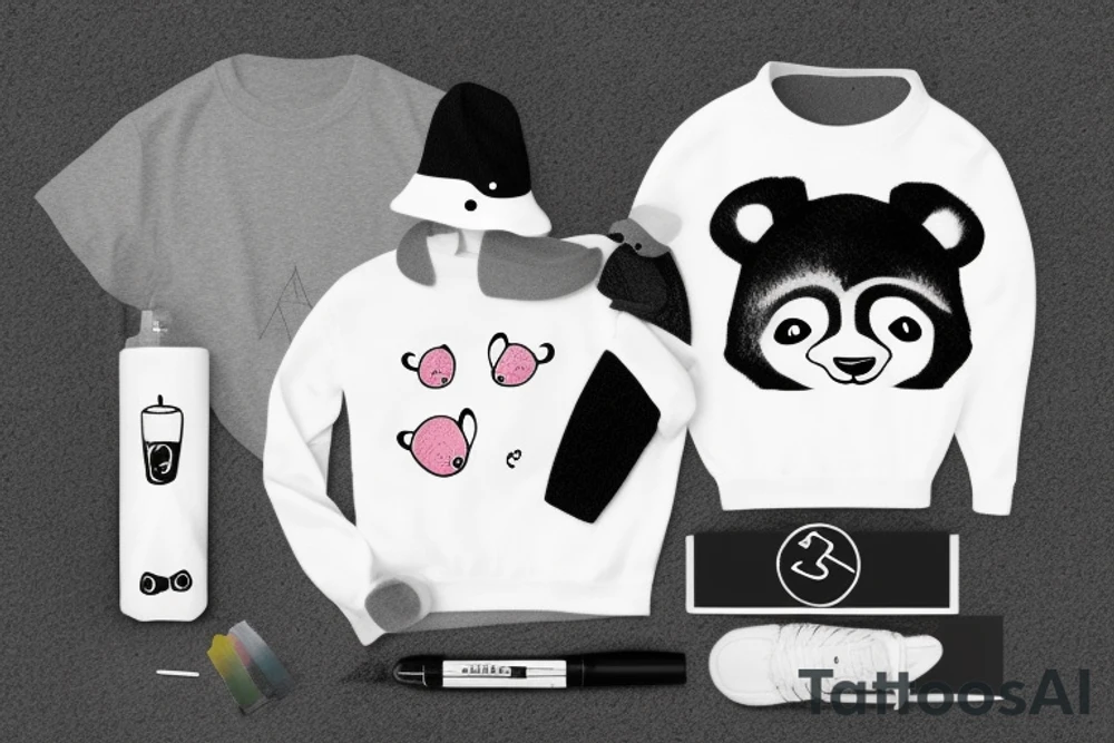 Black panda with a funny hat and sweater tattoo idea