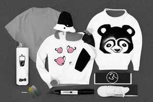 Black panda with a funny hat and sweater tattoo idea