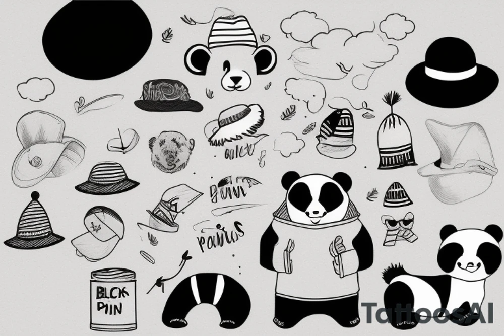 Black panda with a funny hat and sweater tattoo idea