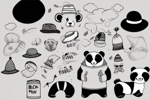 Black panda with a funny hat and sweater tattoo idea