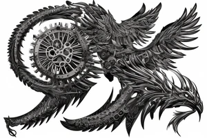 A mechanical phoenix made of gears and metal tattoo idea