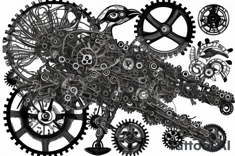 A mechanical bird made of gears and metal tattoo idea