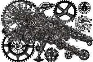 A mechanical bird made of gears and metal tattoo idea