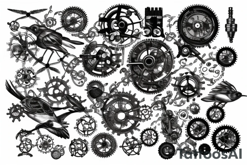 A mechanical bird made of gears and metal tattoo idea