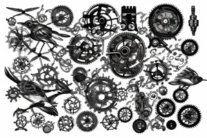 A mechanical bird made of gears and metal tattoo idea