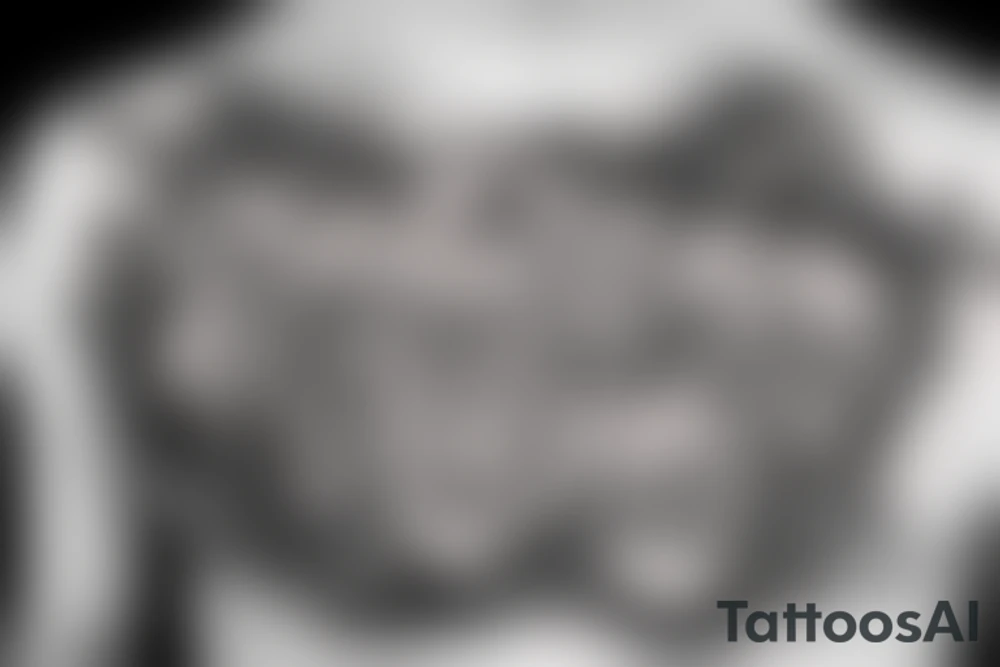 Chest center piece with the word family in the middle and some clouds tattoo idea