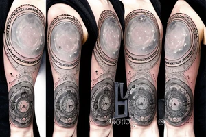 Pocket watch, raven, water color splashes, planets, stars, compass, semicolon tattoo idea