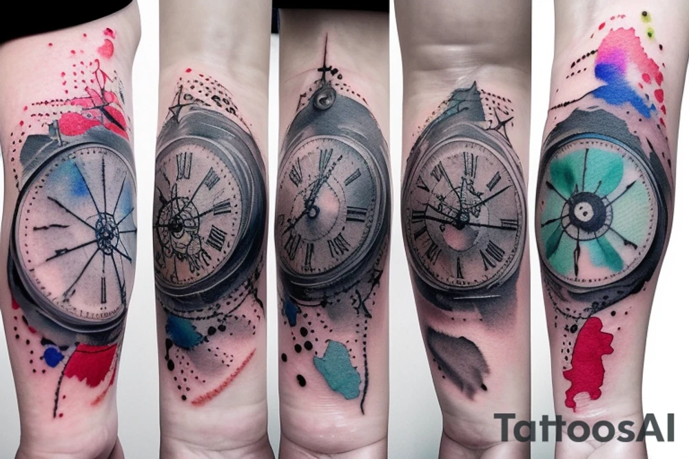 Pocket watch, raven, water color splashes, planets, stars, compass, semicolon tattoo idea