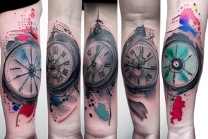 Pocket watch, raven, water color splashes, planets, stars, compass, semicolon tattoo idea