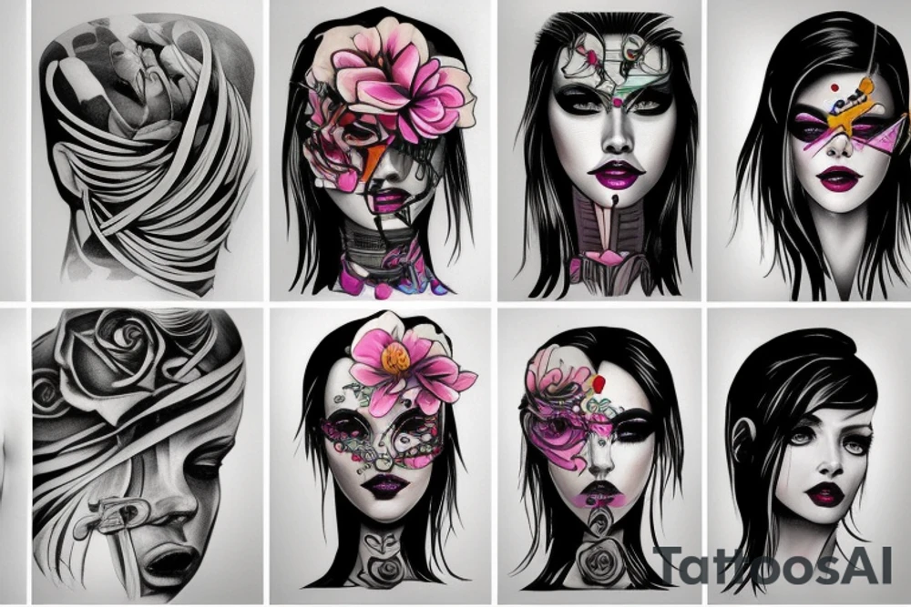 Woman surreal portrait half cyberpunk style tattoo idea