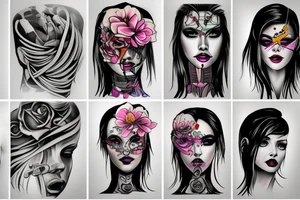 Woman surreal portrait half cyberpunk style tattoo idea