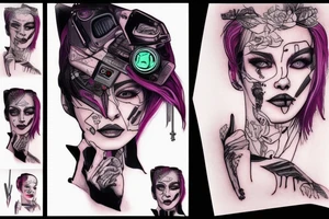 Woman surreal portrait half cyberpunk style tattoo idea